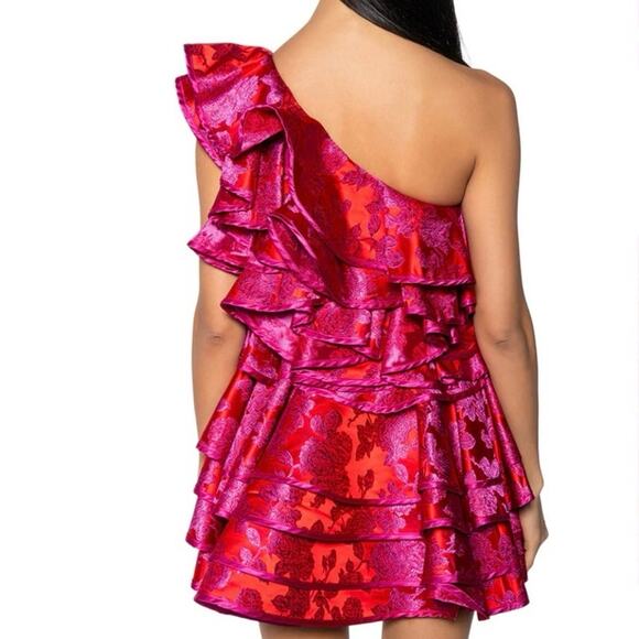 SHE IS BEAUTY BROCADE RUFFLE MINI DRESS out of stock item cocktail SzS NWT - Picture 5 of 12